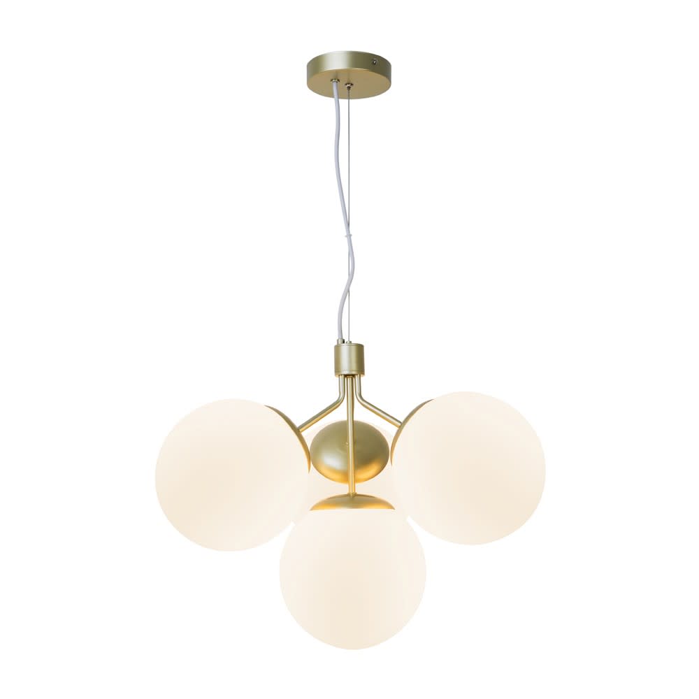 lampara de techo nordico elegante laton y 4 bolas cristal blanco