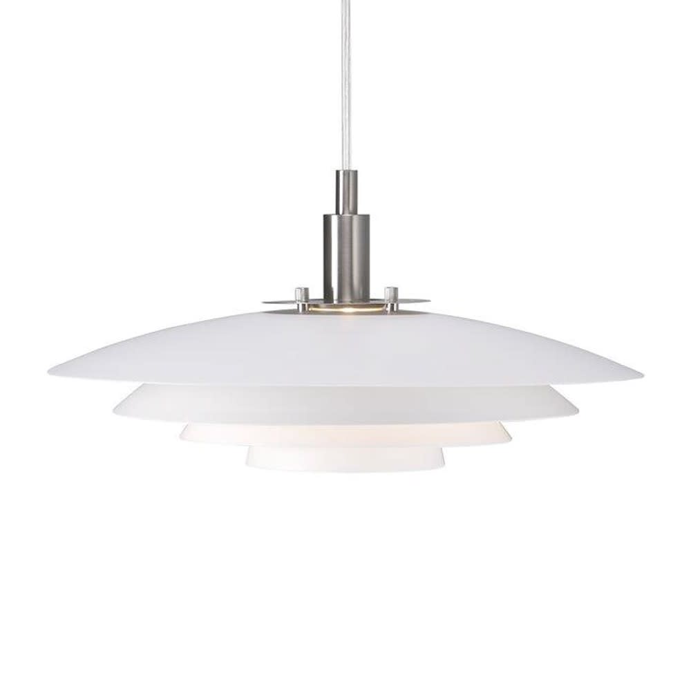 Lampada a sospensione con paralume bianco e regolabile in altezza