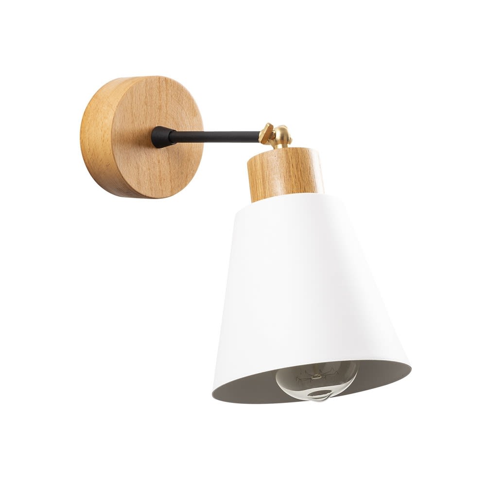 Wonderlamp Nordische Wandleuchte mit Holzsockel und verstellbarem weißem Strahler style modern - Holz