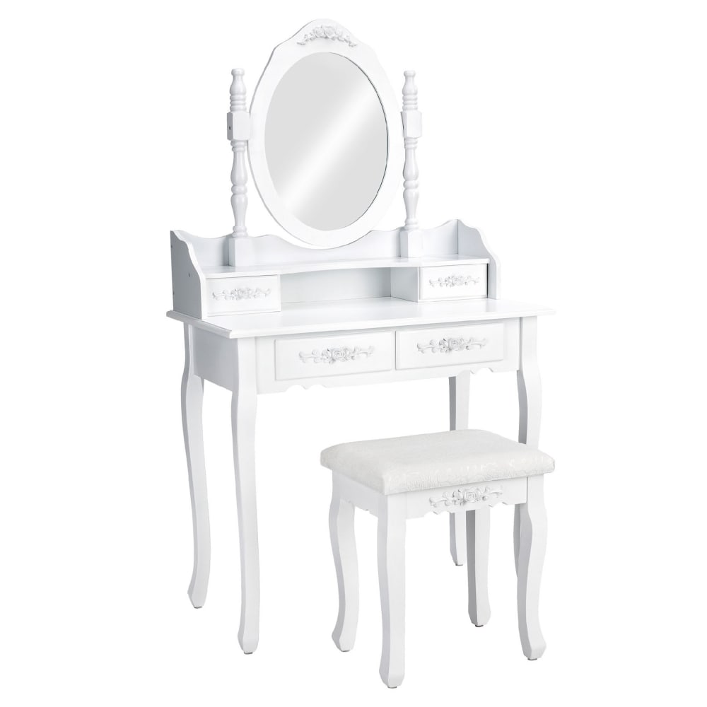 Coiffeuse able de maquillage bois miroir pivotable blanc