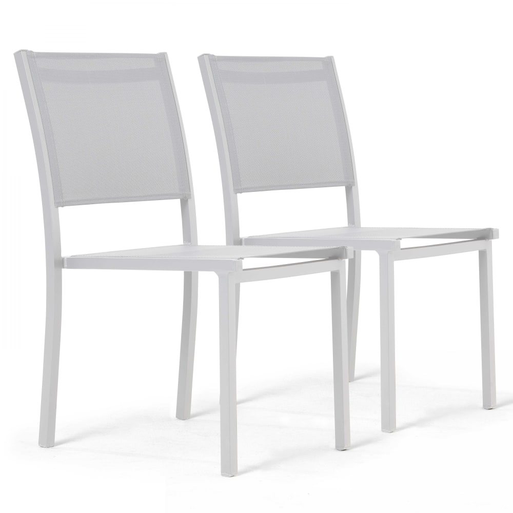 Lot de 2 chaises de jardin aluminium et textilène blanc