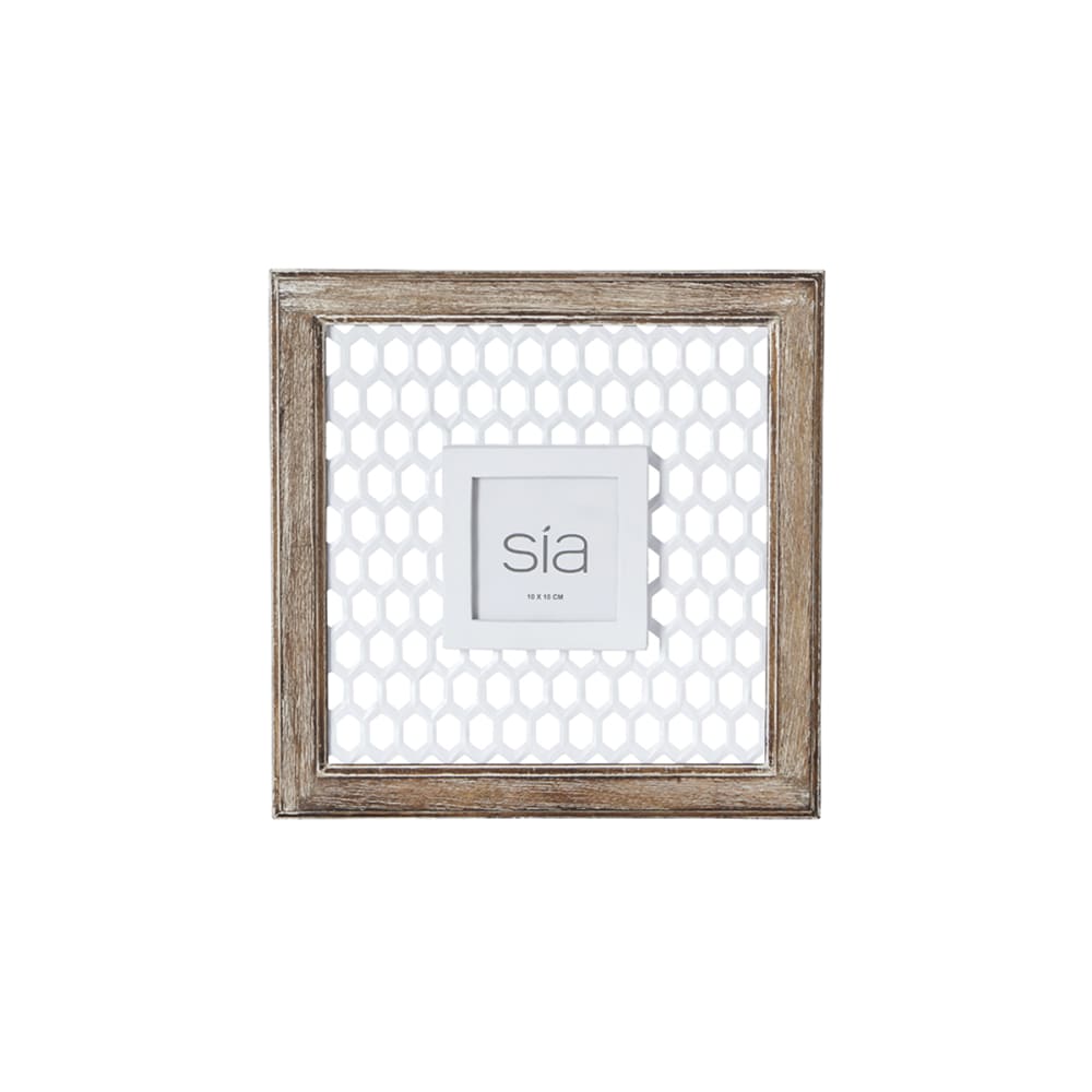 Cadre photo en bois de mangue blanc et marron clair 10x10