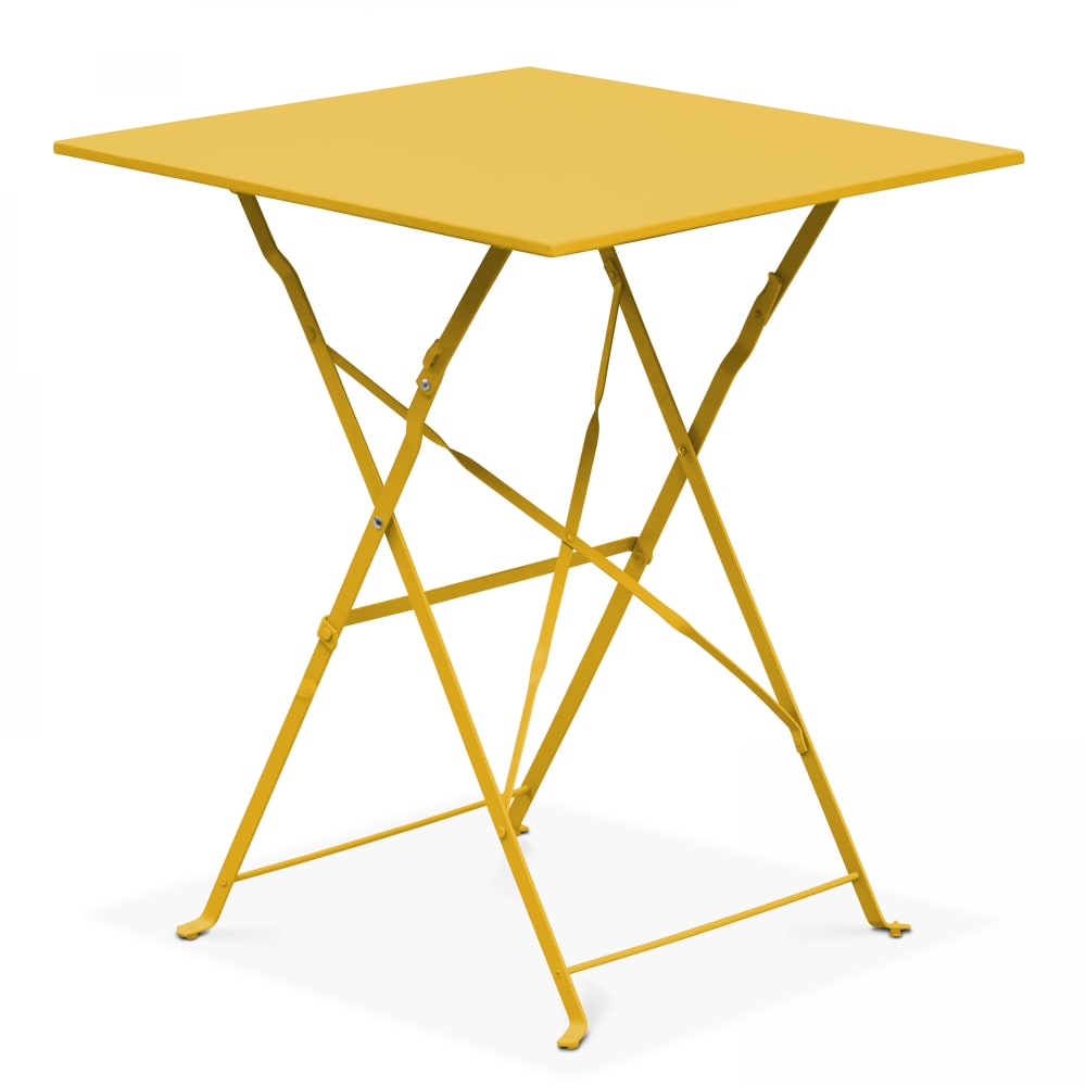 Mesa de jardín plegable tipo bistró de metal amarillo