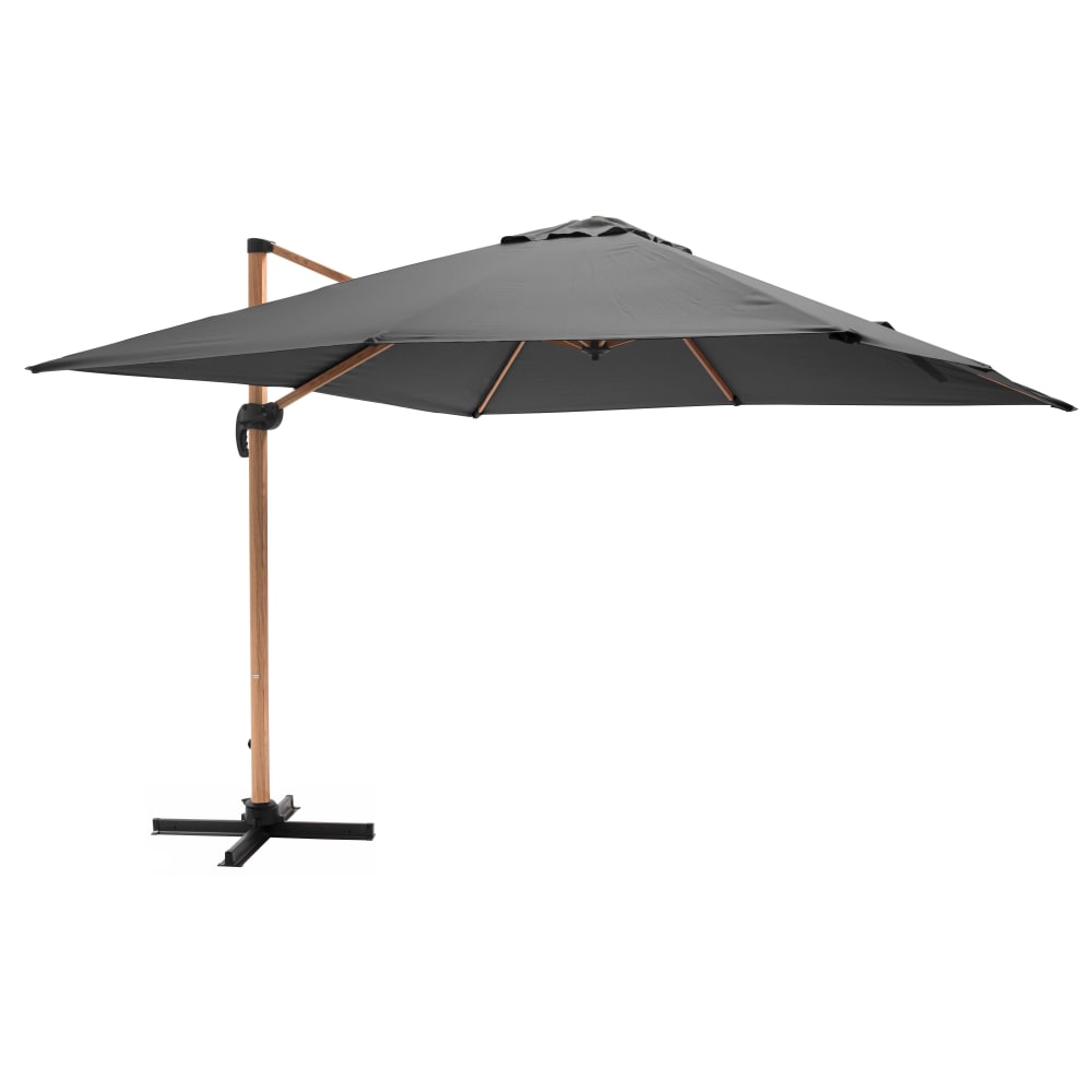 Parasol déporté carré 3x3m effet bois anthracite