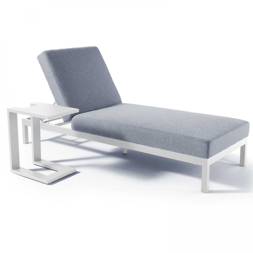 Ensemble bain de soleil avec tablette en aluminium blanc