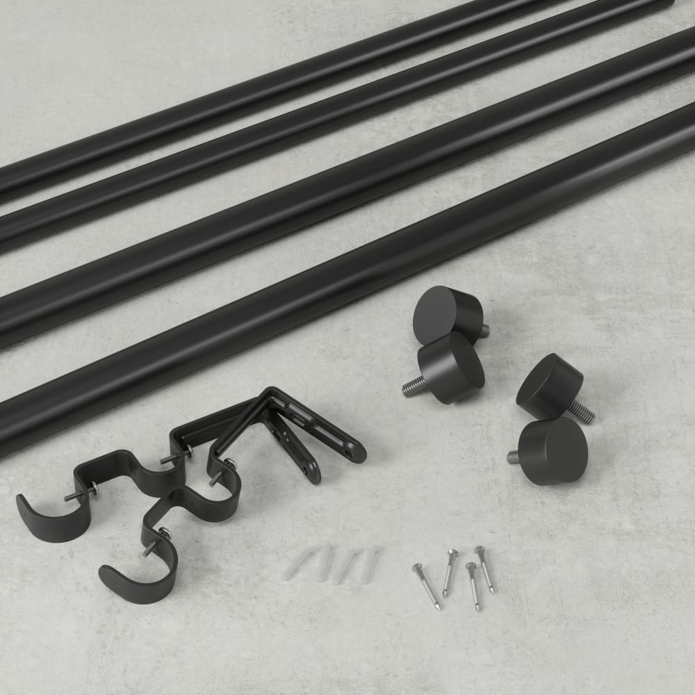 Doppelgardinenstange D25mm ausziehbar schwarz von 106 bis 307cm -