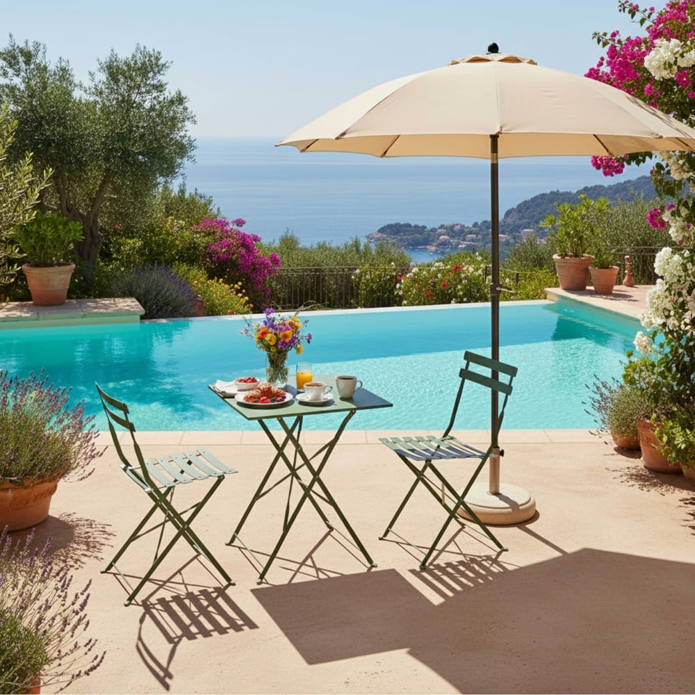 Table de jardin et 2 chaises acier 60 cm vert cactus