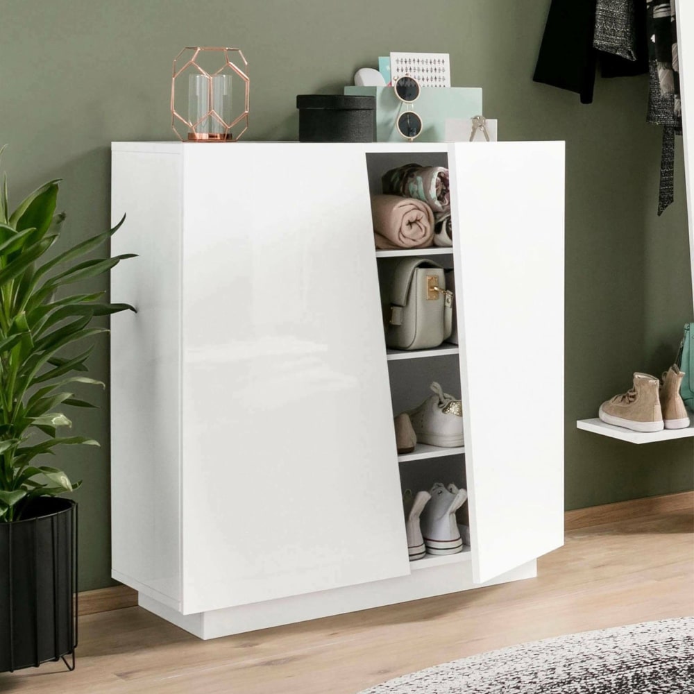 Meuble à chaussures effet bois blanc brillant 80x38 cm - Maisons du Monde