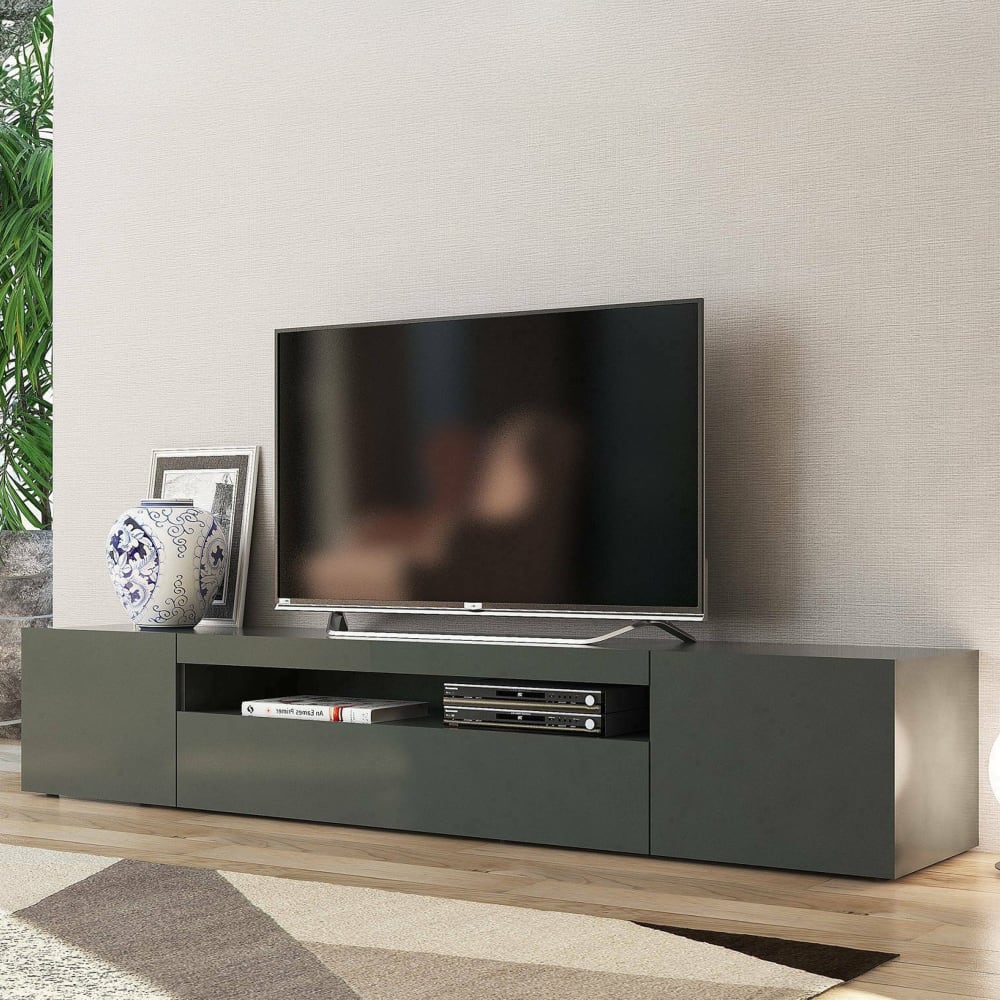 Meuble TV effet bois anthracite brillant 200x40 cm - Maisons du Monde