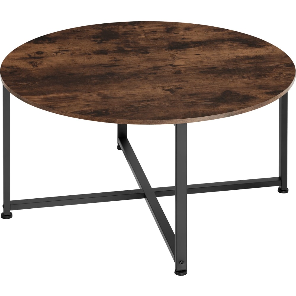 Table basse de salon Ronde Style industriel bois foncé