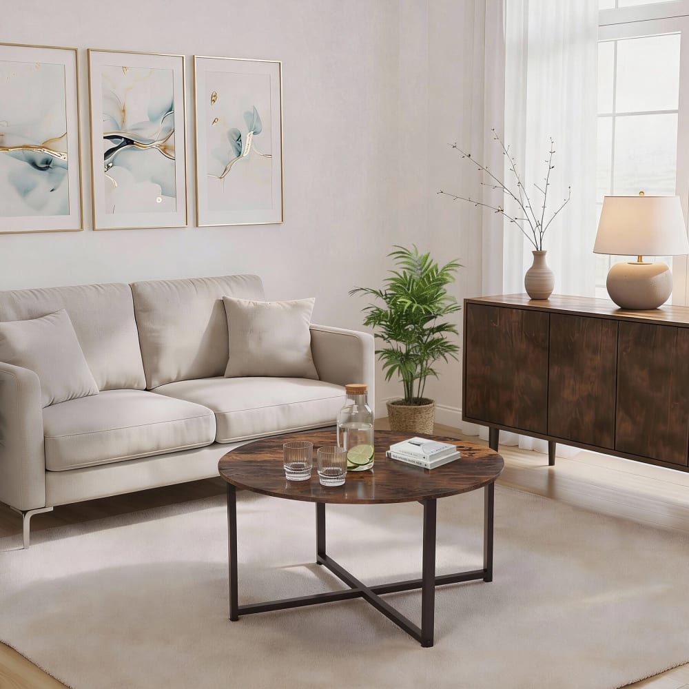 Tavolino da salotto rotondo 88,5 x 47 cm legno scuro - Marrone - Pannello di particelle