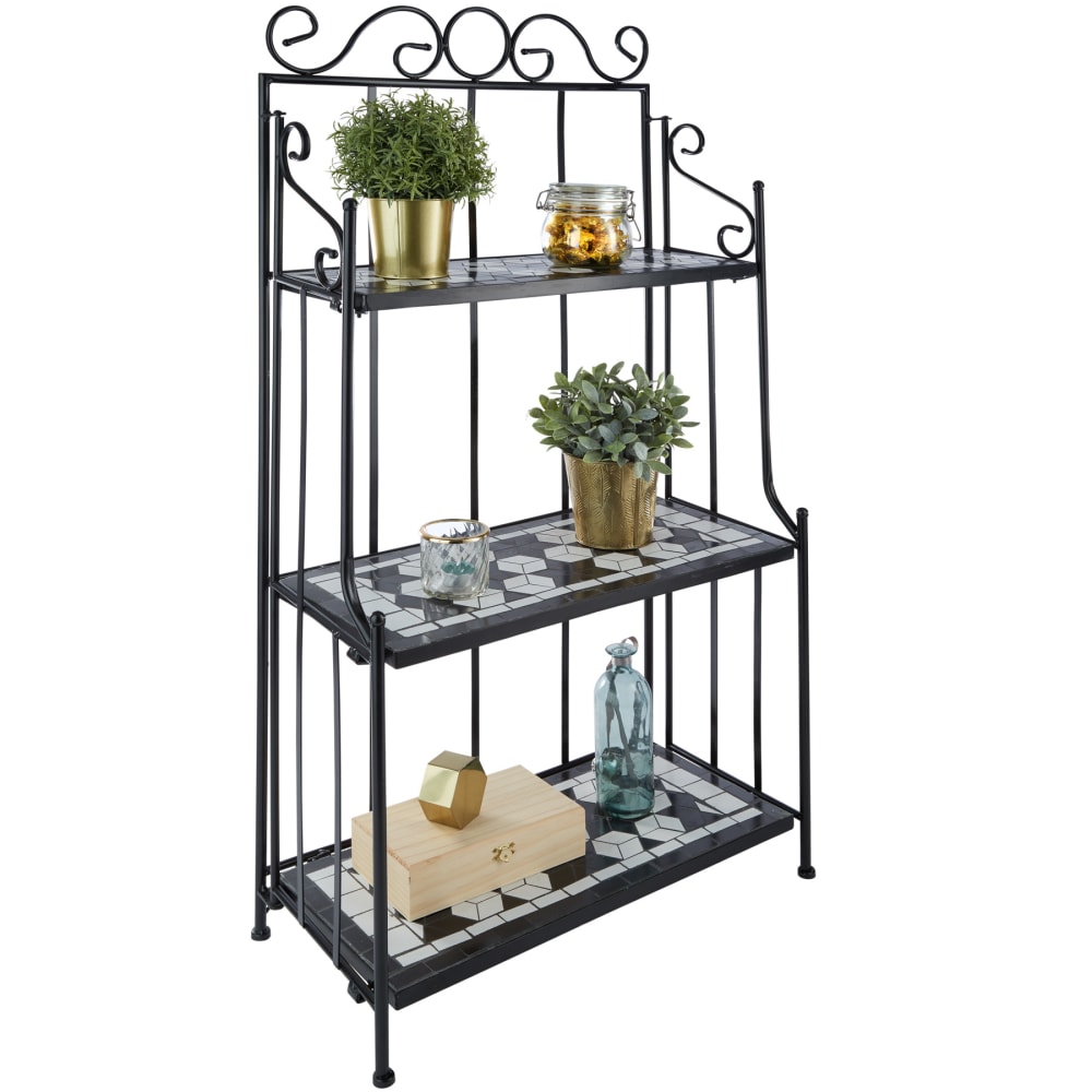Etagère pour plantes mosaïque 3 niveaux noir/blanc — vue 3