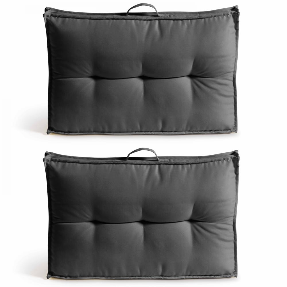 Lot 2 coussins palette dossier polyester gris 60x40x12 cm