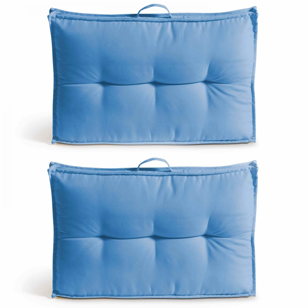 Lot 2 coussins palette dossier polyester bleu 60x40x12 cm