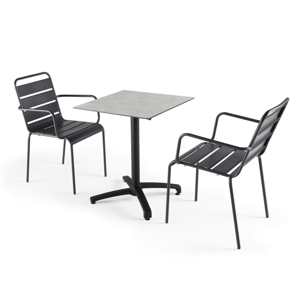 Oviala Set aus neigbarem quadratischem HPL-Tisch und 2 Metallsesseln Grau Grau Metall