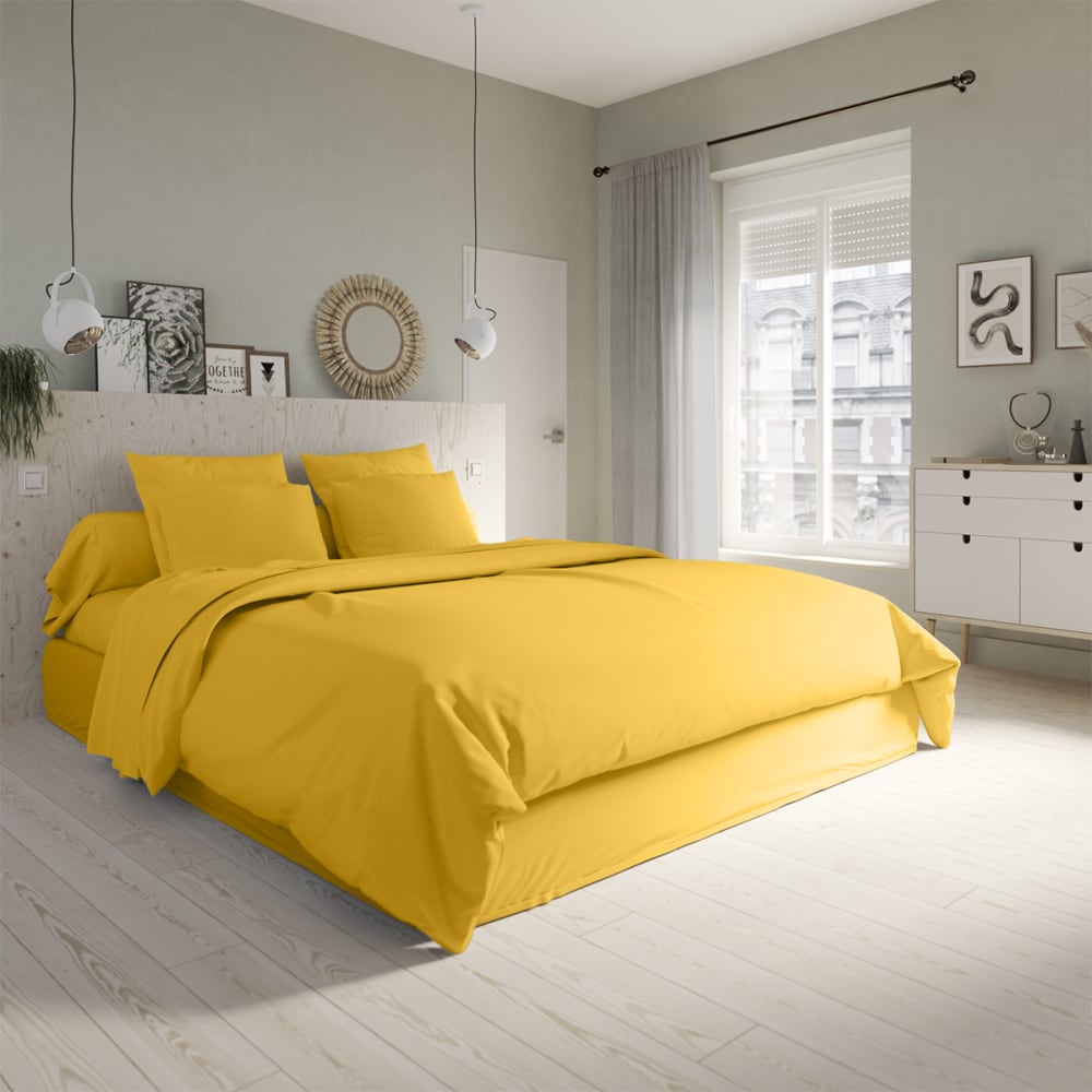 Housse de couette   coton jaune 140x200 cm