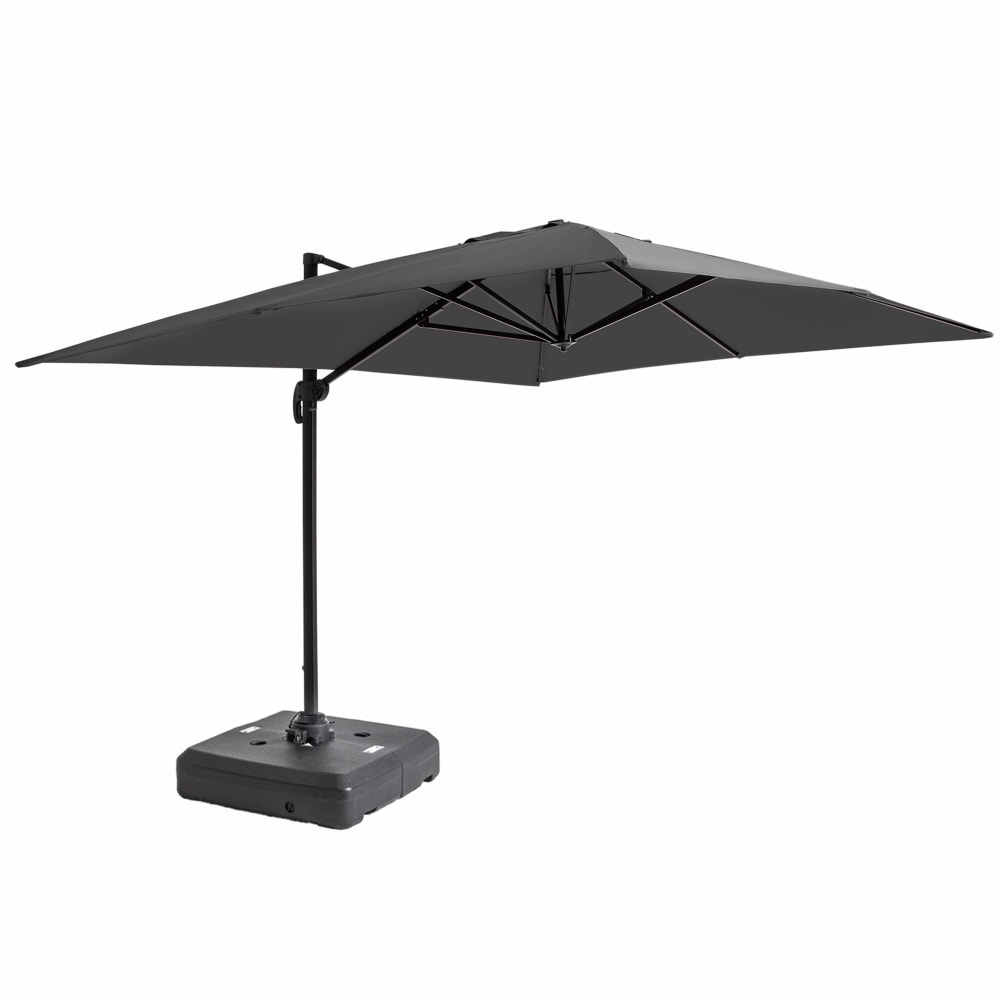 Parasol déporté 4x3 m 360° inclinable + à lester sur roues gris