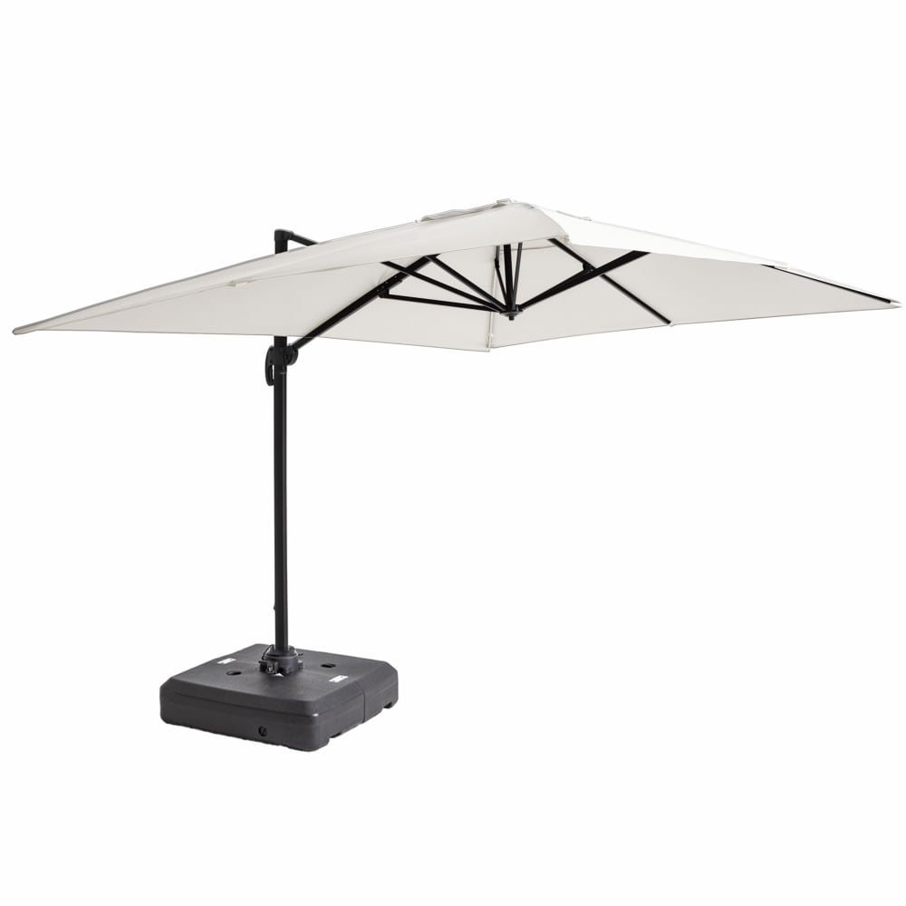 Parasol déporté 4x3 m 360° inclinable + à lester sur roues blanc