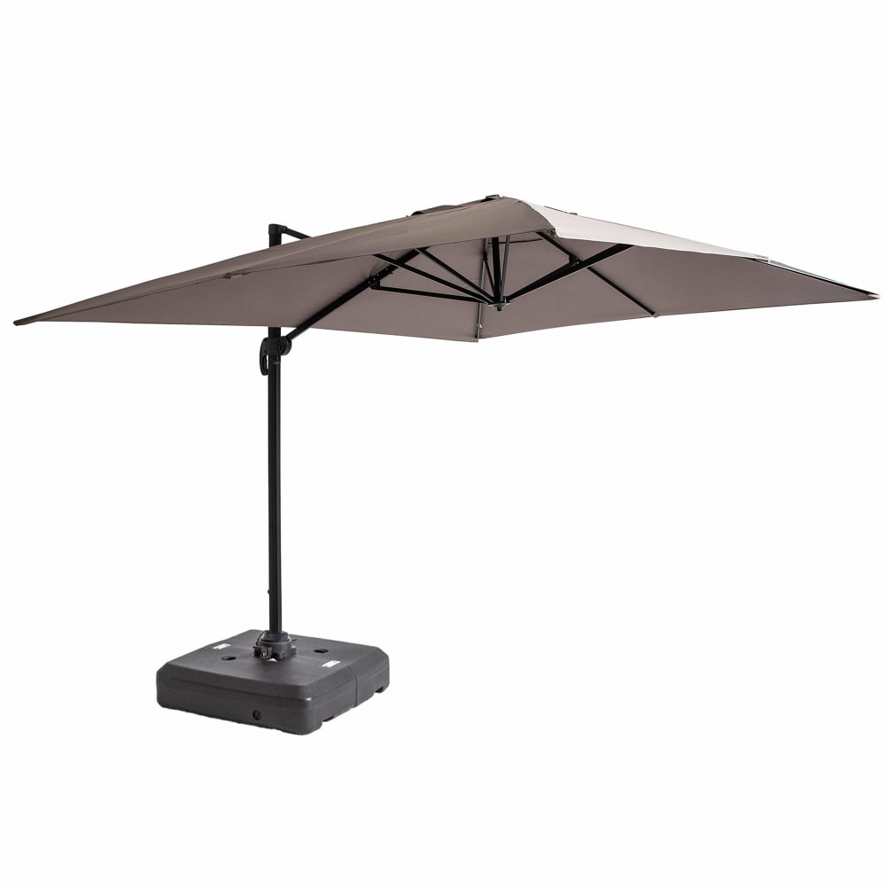 Parasol déporté 4x3 m 360° inclinable + à lester sur roues taupe