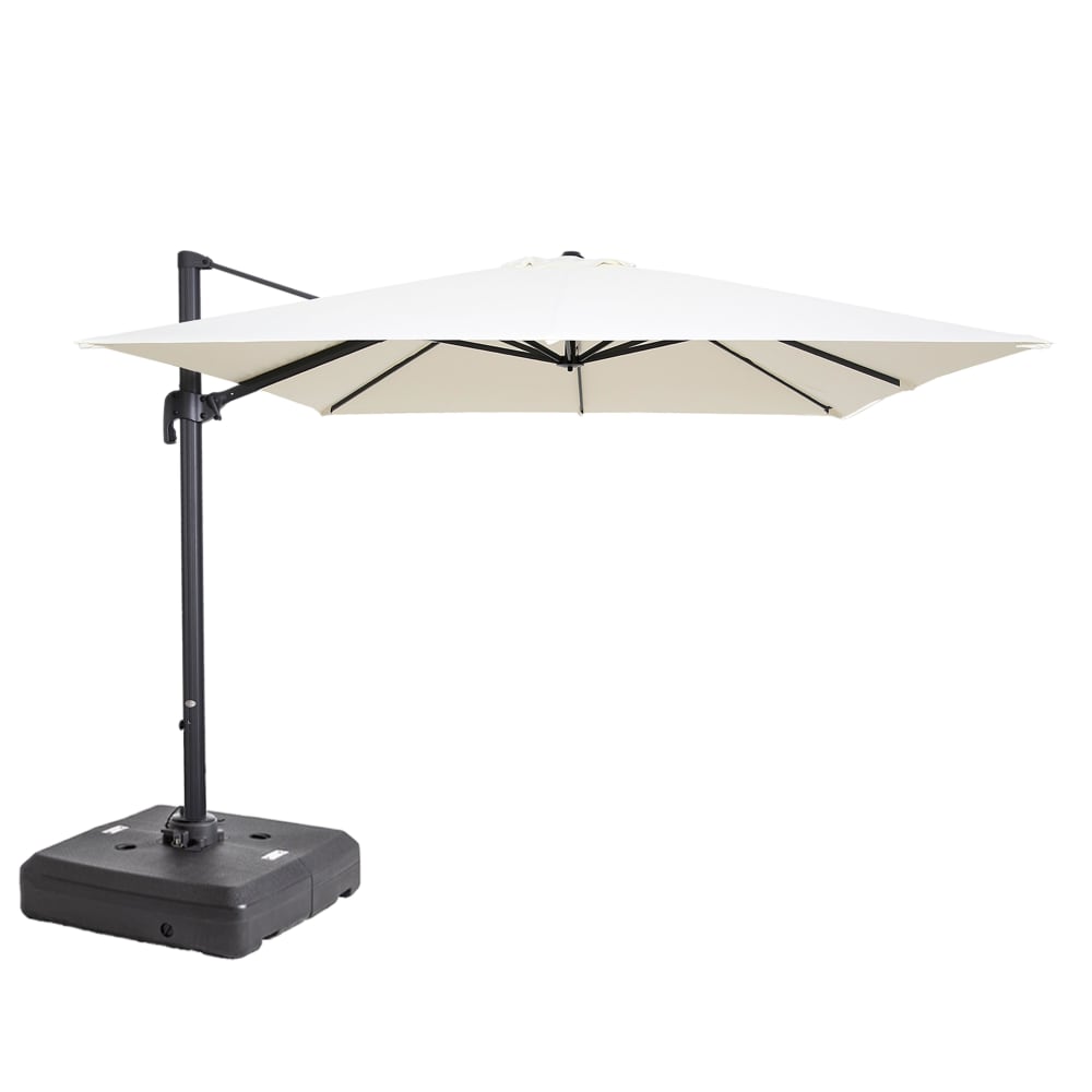 Parasol 3x3m 360° inclinable + pied à lester 100L sur roues blanc