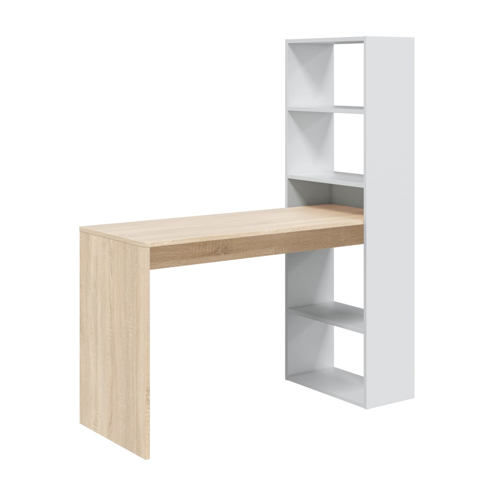 Umkehrbarer Schreibtisch Mit Regal - L120 Cm - Eichendekor Und Weiß