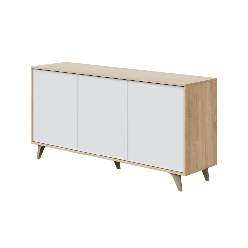 Buffet 3 portes avec 3 étagères L154cm - Blanc / Bois