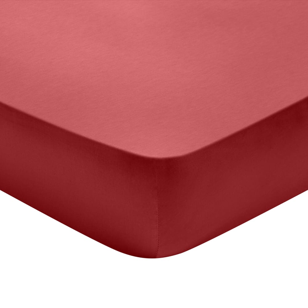 Drap housse   satin de coton coloris rouge 140x200 cm