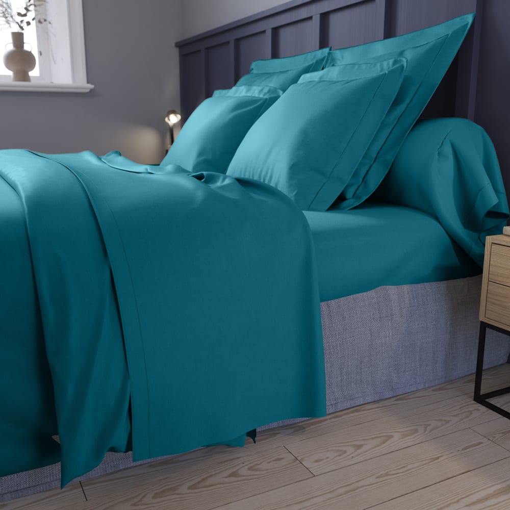 Drap housse   satin de coton coloris canard 140x200 cm - Maisons du Monde