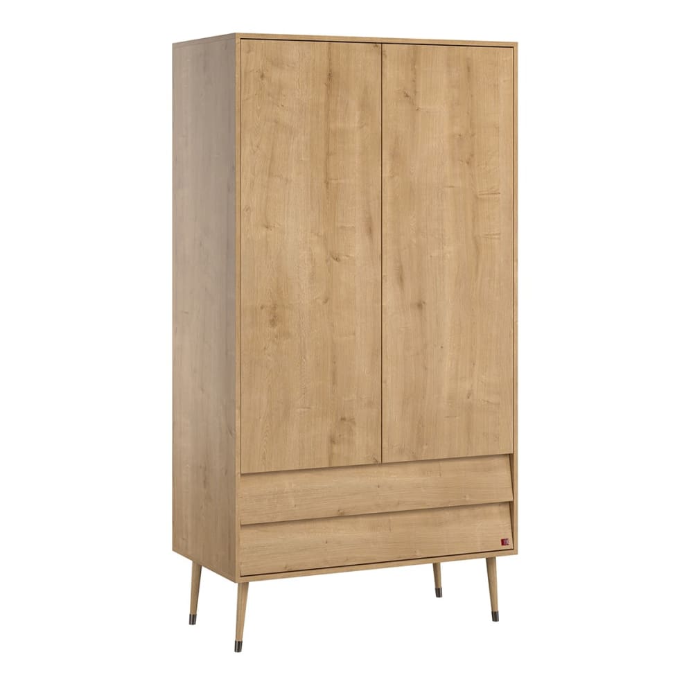Armoire 2 Portes 2 Tiroirs avec Penderie H191 cm - Effet Chêne