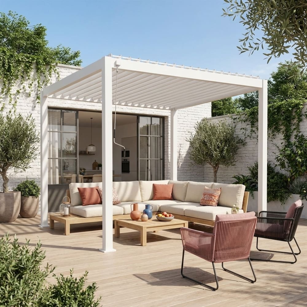 sweeek Pergola mit Lamellendach Triomphe 3x3m weiß - Aluminium