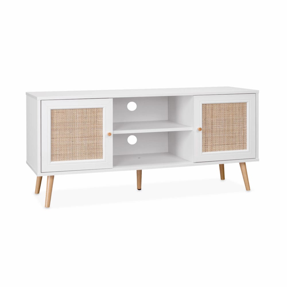 Meuble tv en cannage 120x39x56.5cm blanc