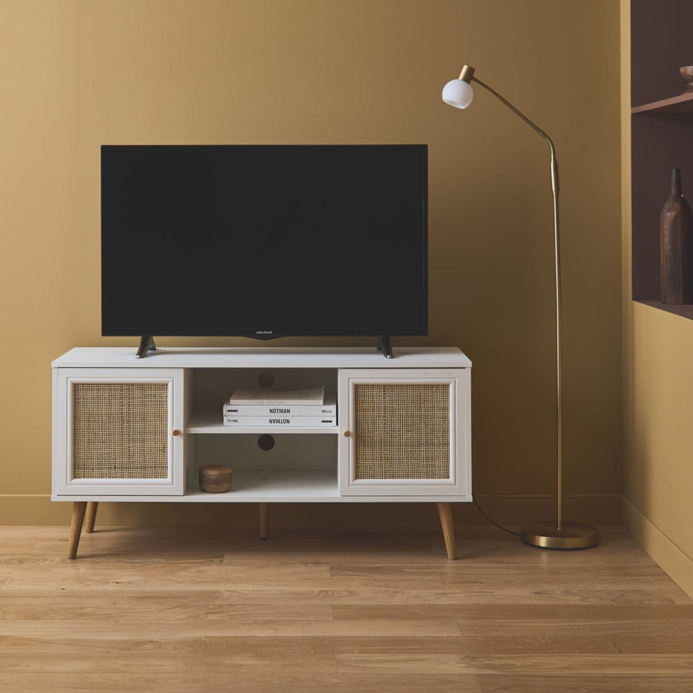Meuble tv en cannage 120x39x56.5cm blanc