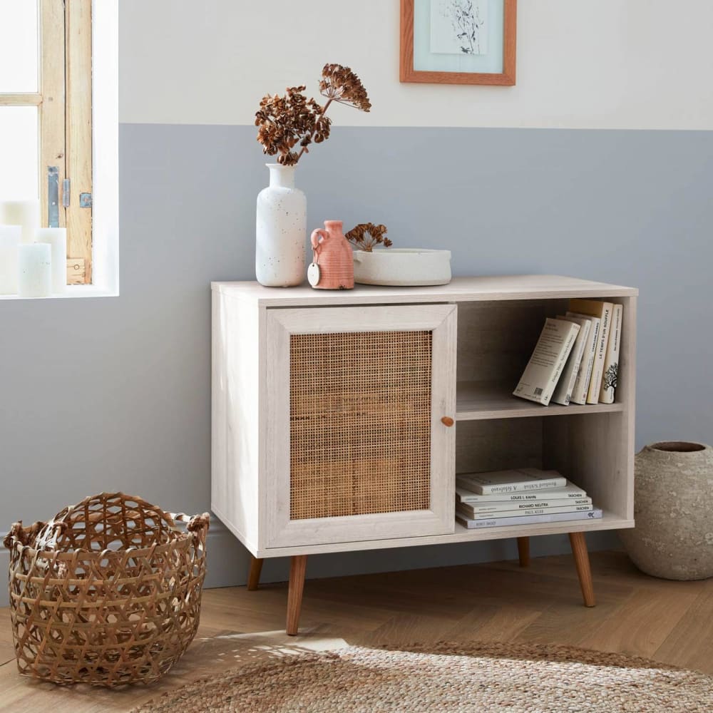 Meuble de rangement en cannage blanc