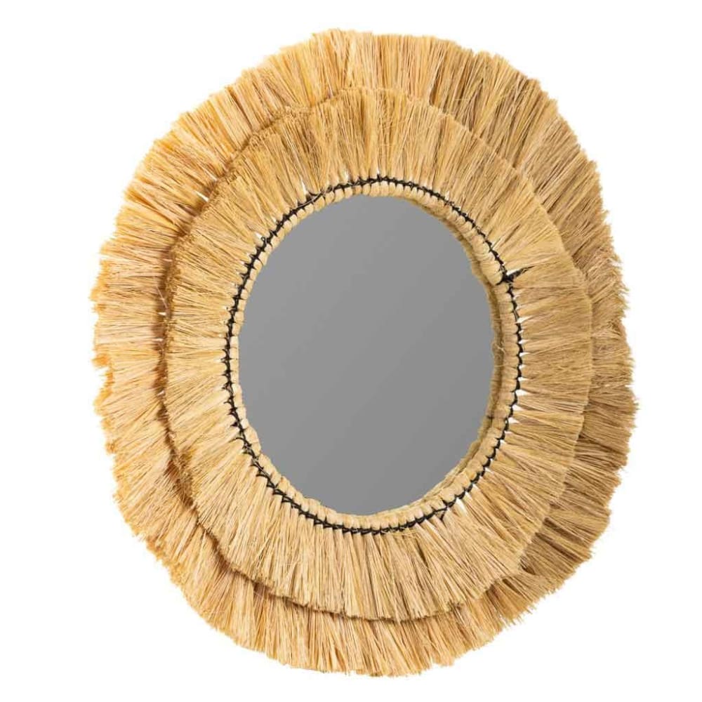 Espejo redondo de fibra natural marrón 57x57x6