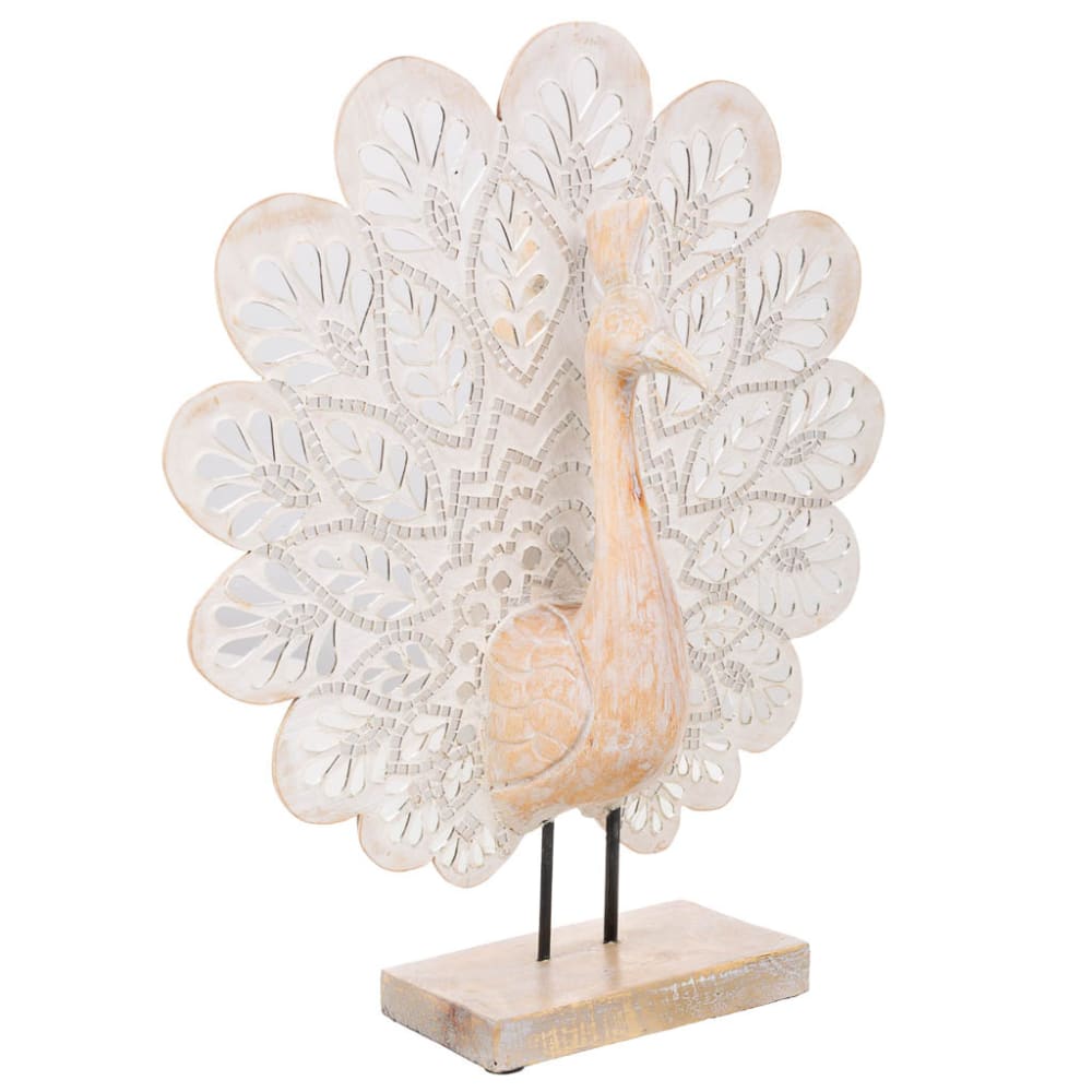Figura pavo real mosaico marrón y blanco 46x12x53h cm