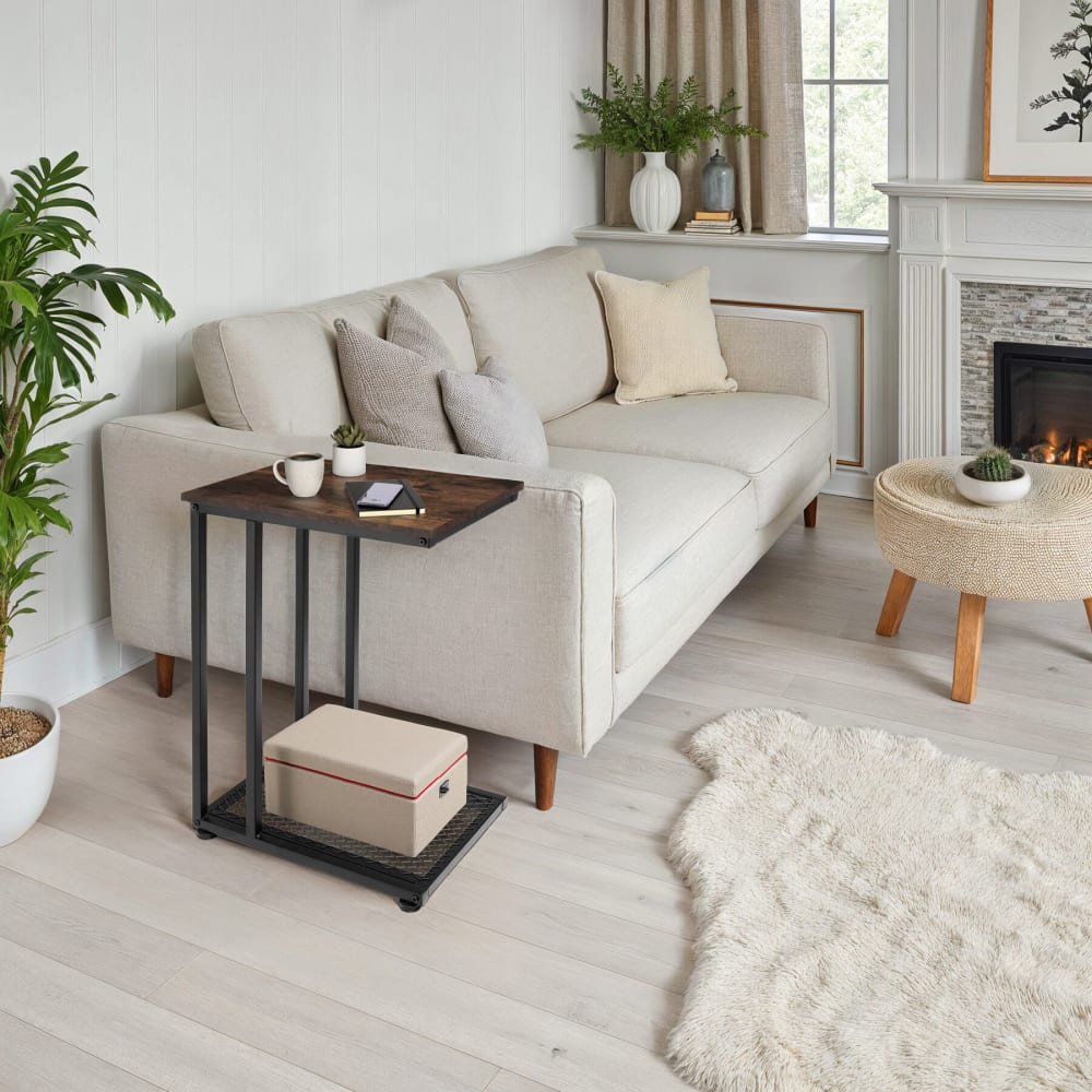 Tavolino stile industriale 48 x 35 x 66 cm legno scuro - Modello Industriale - LEGNO