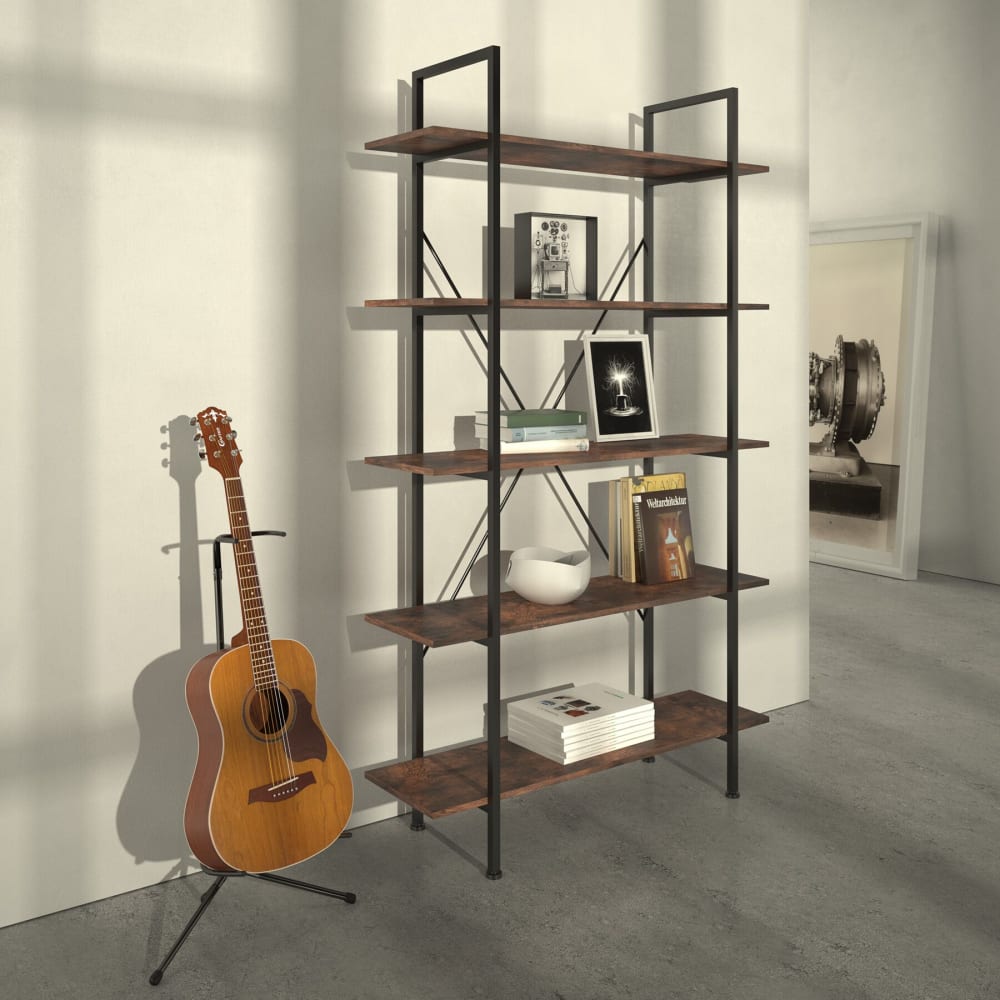 Libreria stile industriale antiribaltamento legno scuro - LEGNO