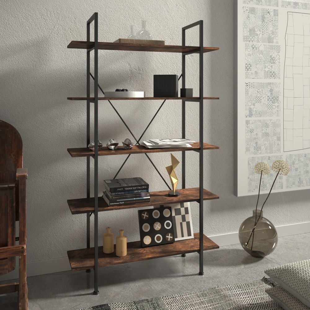 Étagère bibliothèque anti-basculement en panneau de fibres bois foncé