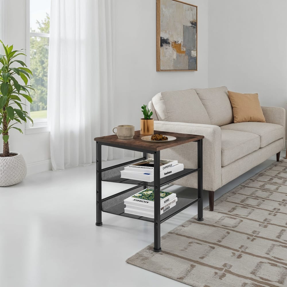 Tavolino stile industriale 40,5 x 40 x 50,5 cm legno scuro - Modello Industriale - LEGNO