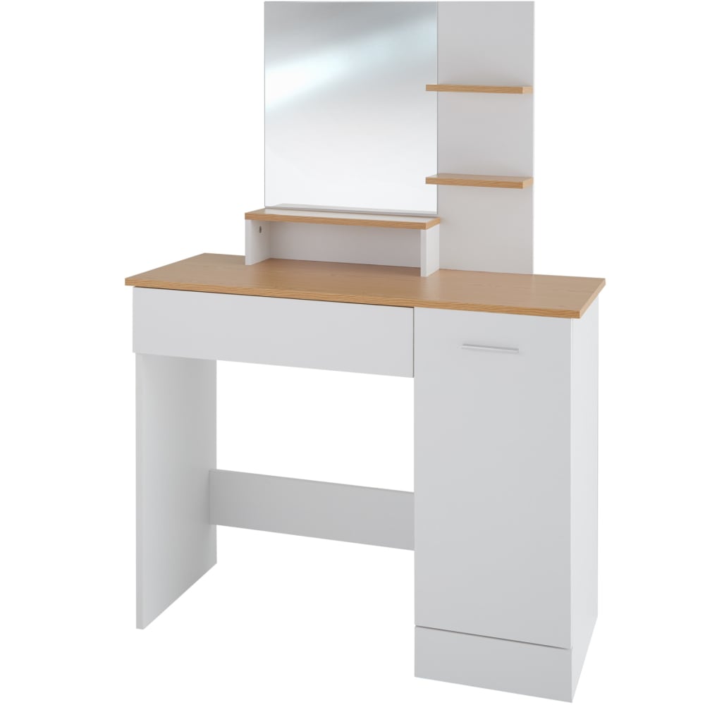 Coiffeuse en panneau aggloméré avec miroir et rangements blanc