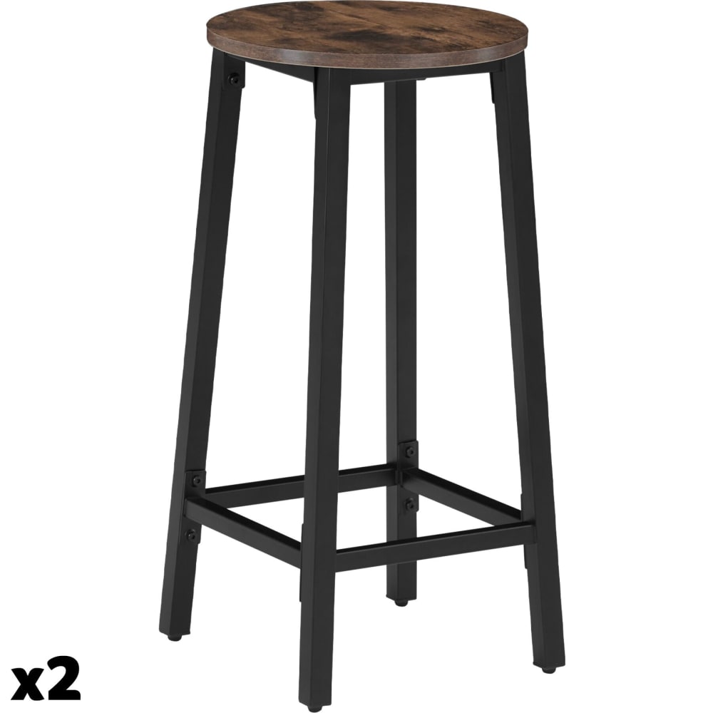 Lot de 2 tabourets de bar en bois et acier hauteur 66 cm bois foncé