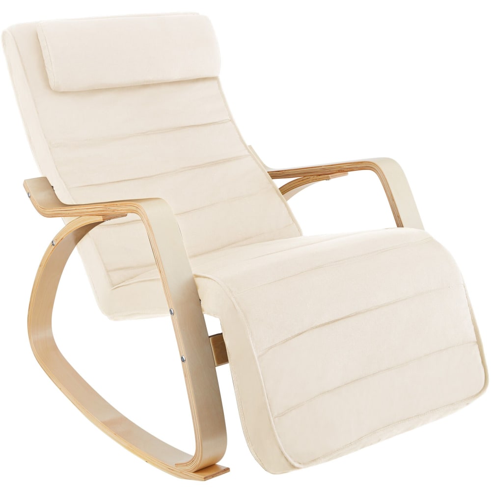 Fauteuil à bascule cadre en bois rembourrage épais et coussin beige