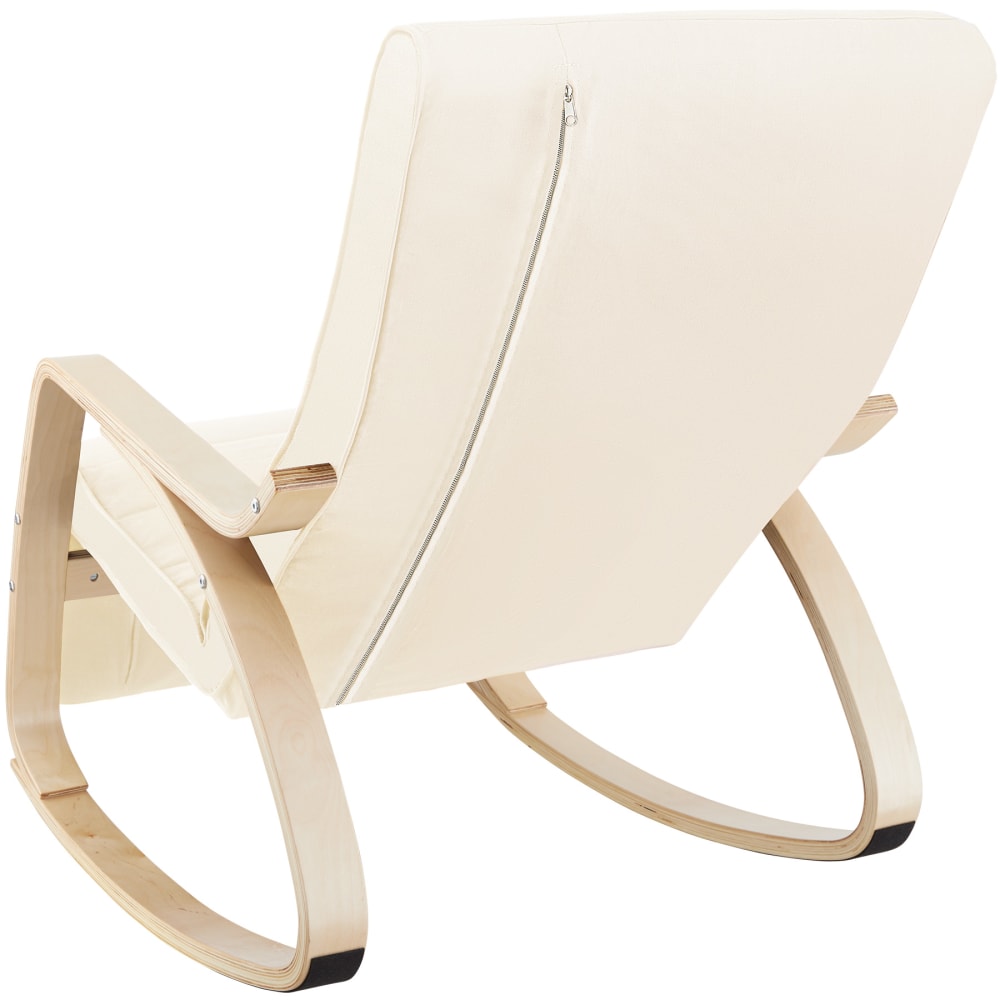Fauteuil à bascule cadre en bois rembourrage épais et coussin beige