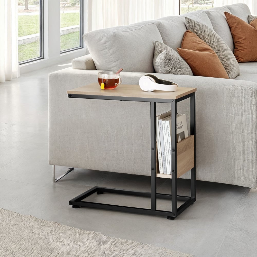 Tavolino stile industriale 55 x 36,5 x 60 cm legno chiaro -