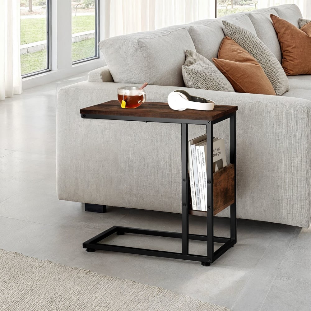 Tavolino stile industriale 55 x 36,5 x 60 cm legno scuro - Modello Industriale - LEGNO