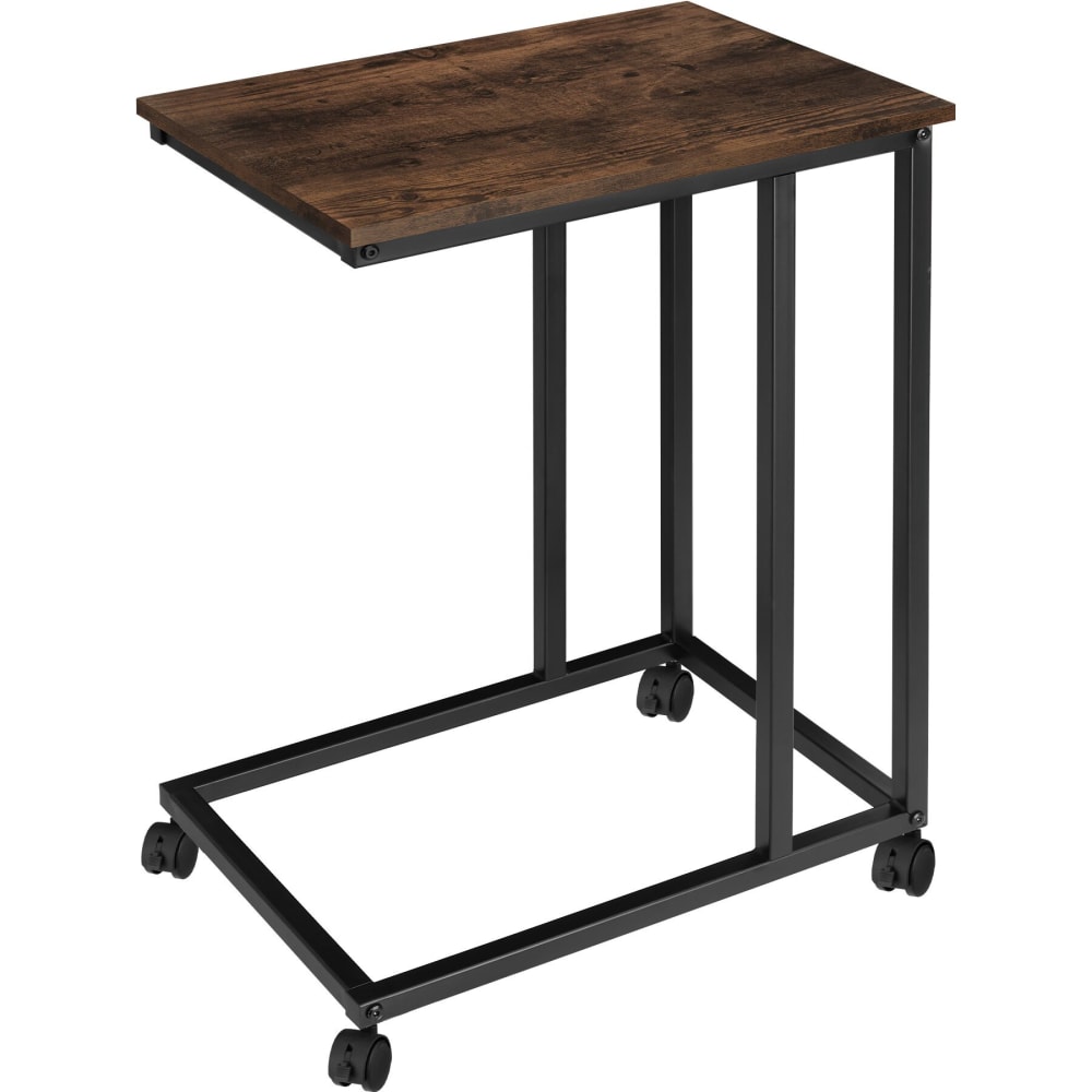 Mesa auxiliar, forma de C, industrial, 48 x 35 x 70 cm, madera oscura