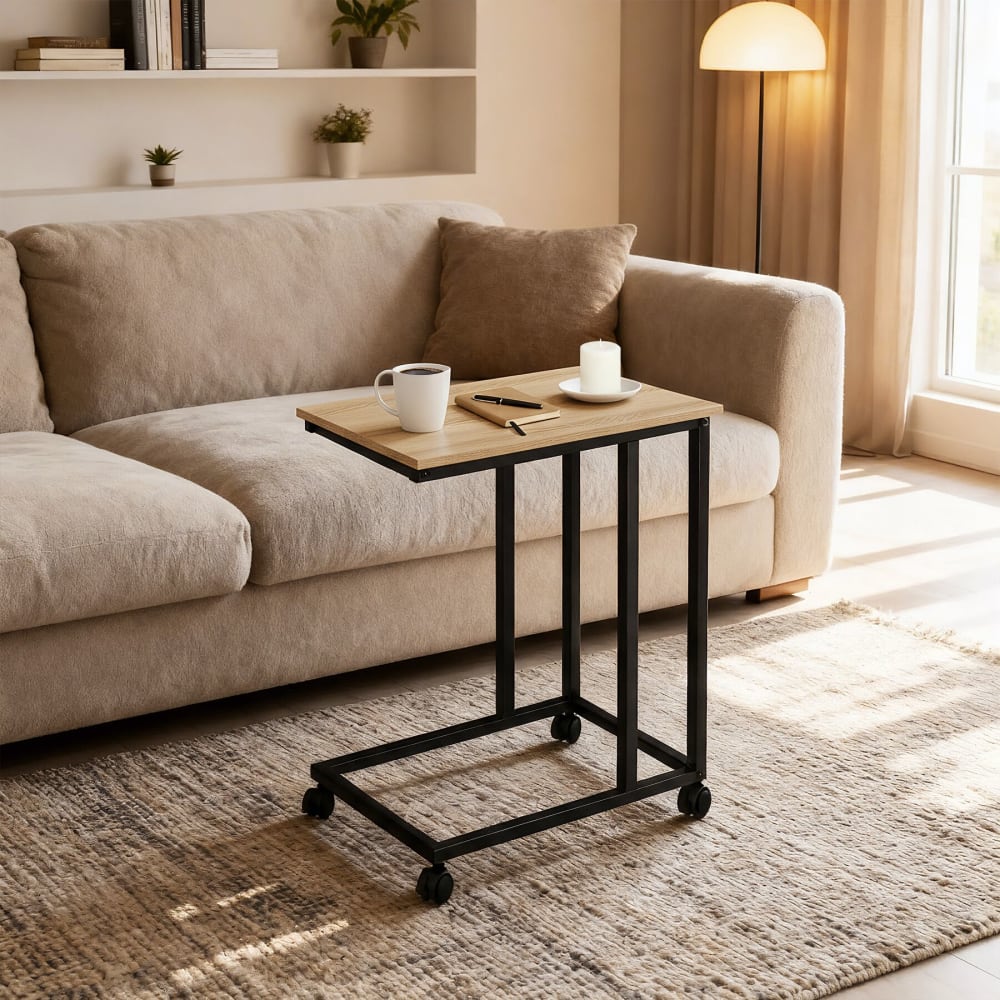 Tavolino stile industriale 48 x 35 x 70 cm legno chiaro - Modello Industriale - LEGNO