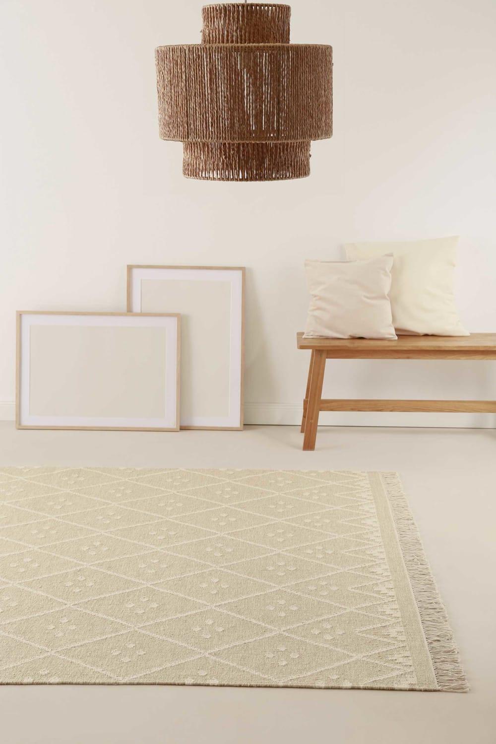 Tapis tissé main tons de beige avec léger motif 80x150 — vue 3