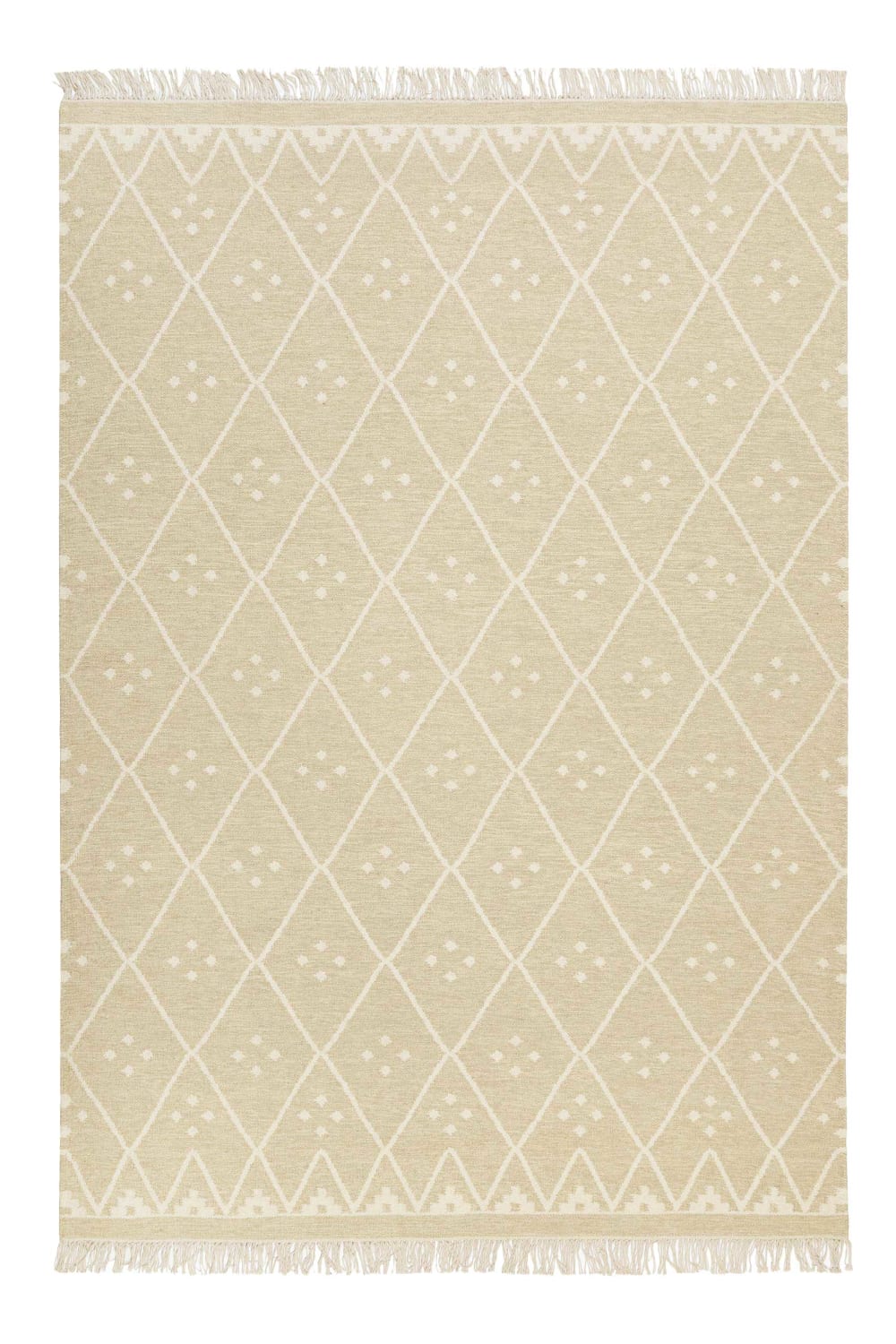 Green Loop Hellbeiger Handweb-Teppich mit Rauten-Muster für jedes Zimmer 200x290 style landhaus - Wolle