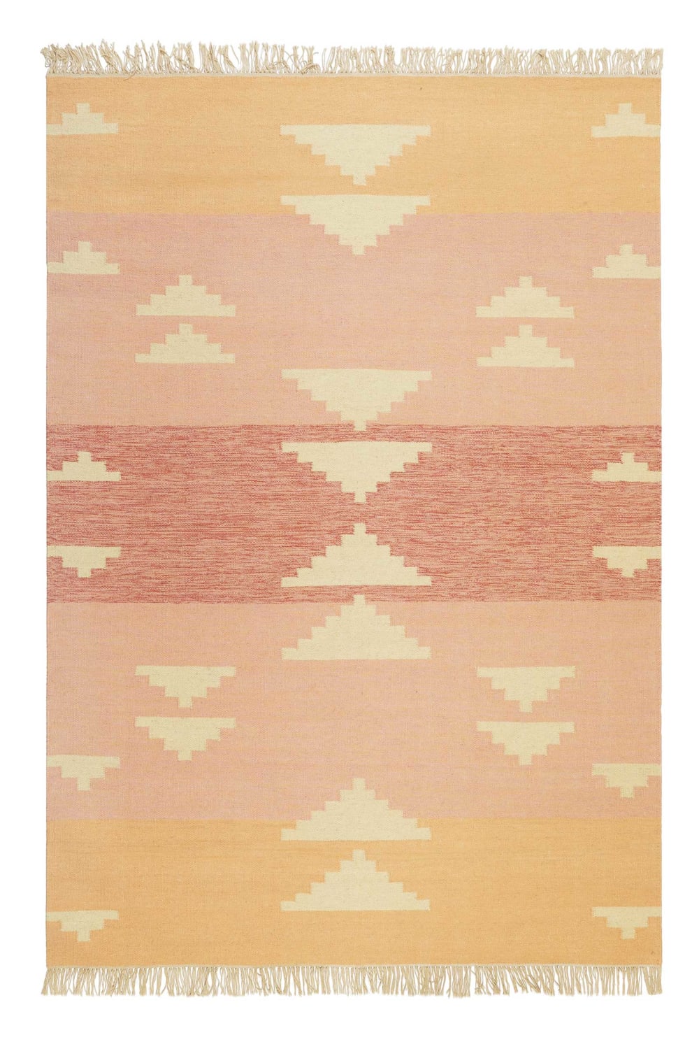 Tapis tissé main tons de rose à rayures avec léger motif 160x230